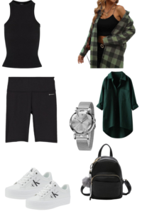 Sporty and Edgy: Black Tank Top + Biker Shorts + Oversized Shirt