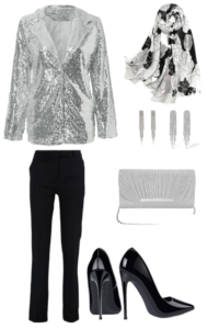 Metallic Blazers and Wide-Leg Pants