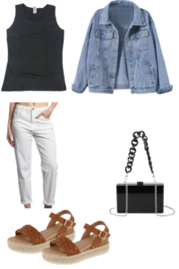 Casual Chic: Black Tank Top + White Jeans + Denim Jacket