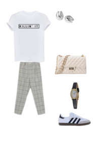 Effortlessly Cool: Adidas Samba with Plaid Trousers and a Simple Tee