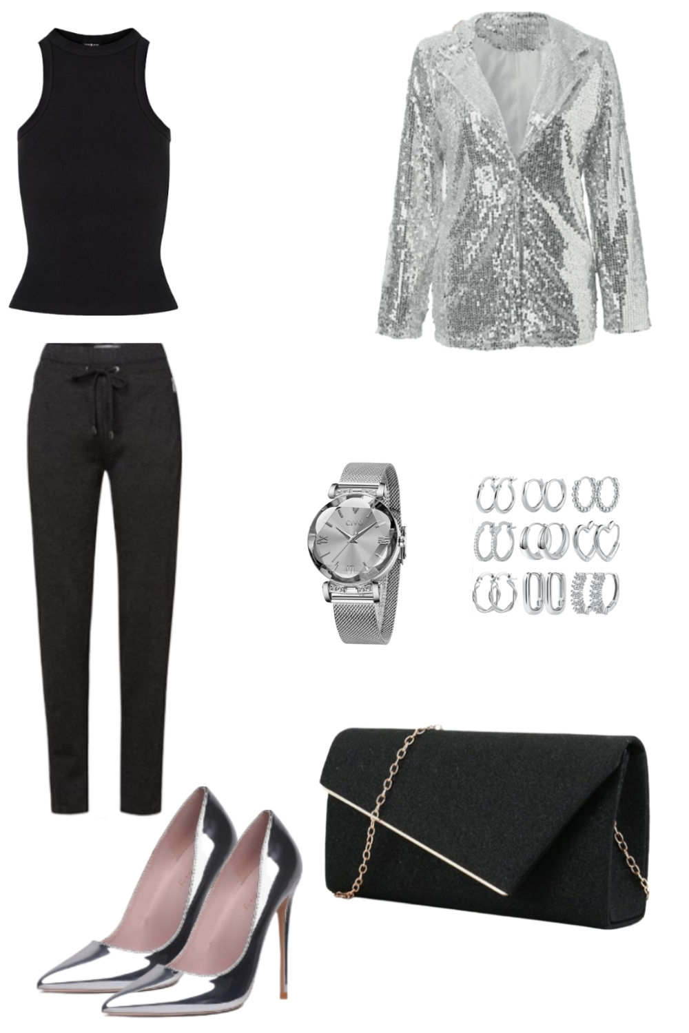 Night Out Ready: Black Tank Top + Leather Pants + Statement Jacket