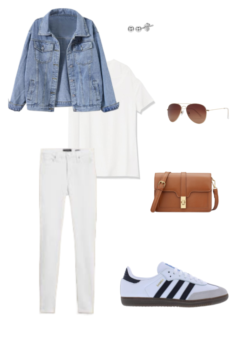 Classic Casual Look: Adidas Samba with White Jeans and Denim Jacket